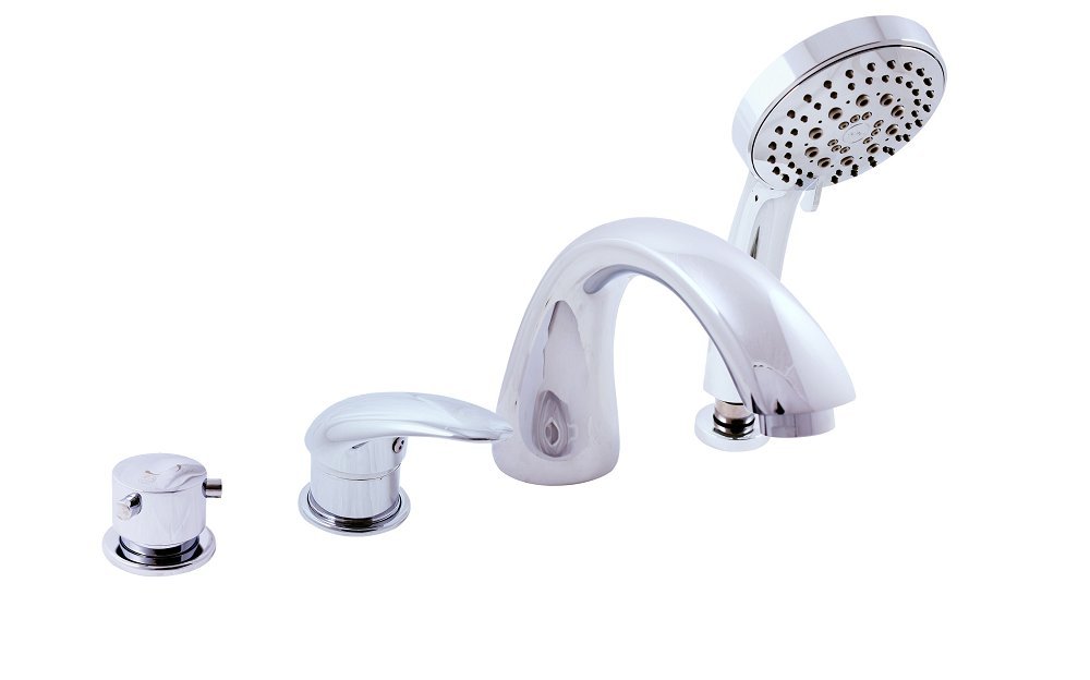 Mitigeur baignoire 4 trous Rav chromé avec douchette et bec verseur