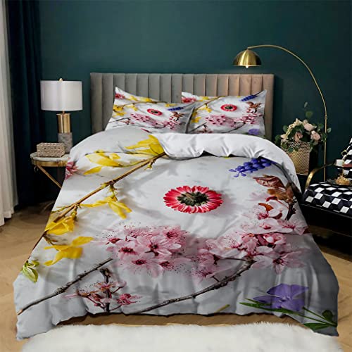 ZZXHG Parure de Lit 160x200 Flor Romantica Rosa, Housse de Couette 160x200 avec Fermeture Éclai, Ensemble de Literie pour Adulte Enfant avec Parure Couette +...