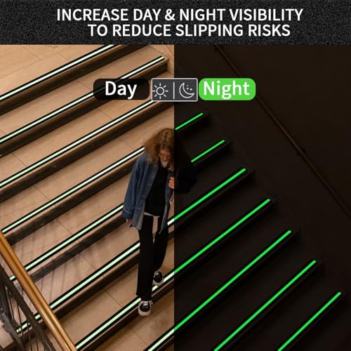 Image of Glow in Dark Anti Slip Tape, 2 inch x35FT Heavy Duty Waterproof Safety Grip Tape for Stairs, Pool, Bathroom - Black & Glow Stripe Indoor /Outdoor Multi-Purpose Traction Tape