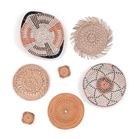 Juego de 7 Cestas Tejidas de Mimbre Bohemio para Decoración de Pared Cover