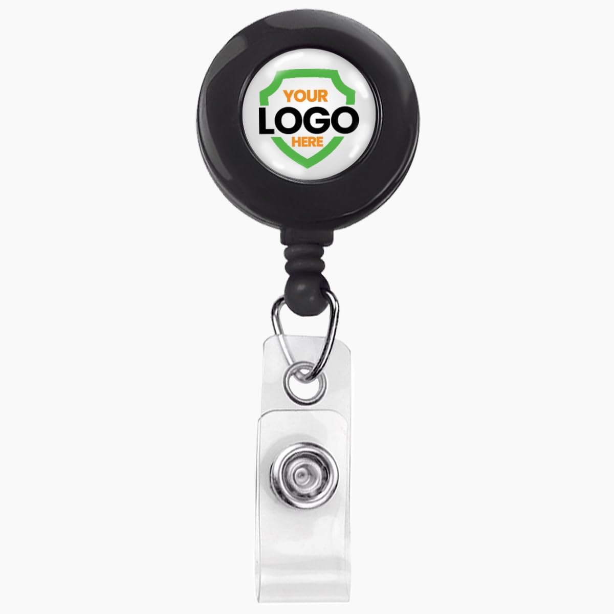 Bulk 100 Pack - Custom Badge Reels Retractable (Upload Your Logo) with Belt Clip - Personalized Full Color Print Dome Label - Company Badge Holders for Medical Staff, Office by Specialist ID (Black)