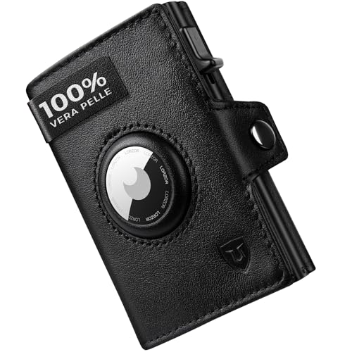 LORZOR® Portafoglio Airtag, Portacarte Uomo di Pelle Vera, Portafoglio Uomo Slim con Porta Carte di Credito e Portamonete, Portacarte Airtag con blocco RFID, per 10 Carte, Moderne