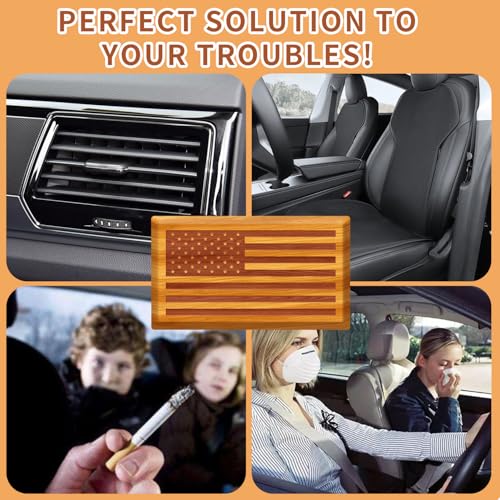 Image of Car Air Freshener - Wood Air Freshener - American US Flag Design - Car Odor Eliminator for Visor Clip - Sun Visor Clip Scent (Orchard /Starter Kit)
