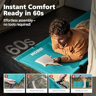 Mojest Ultralight Camping Cot for Adults, Portable Folding Camping Bed, Supports 350 lbs - Lightweight for Travel, Camping, Hiking, Backpacking, Mountaineering (Blue)