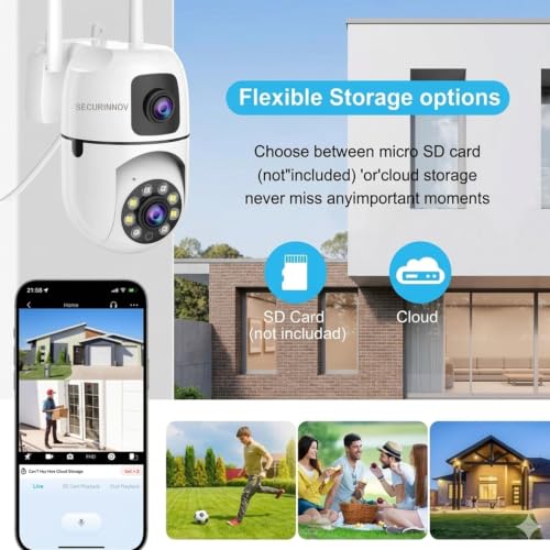 Image of securinnov 4+4MP Smart WiFi PTZ CCTV Camera for Home Outdoor | 360 View | Color Night Vision | Two Way Audio | Wireless Security Camera with Mobile App V380 Pro (Dual Lens Mini Dome)