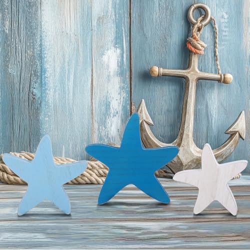 Booson 3 Pcs Beach Summer Table Decor Starfish Seashell Coastal Wooden Sign