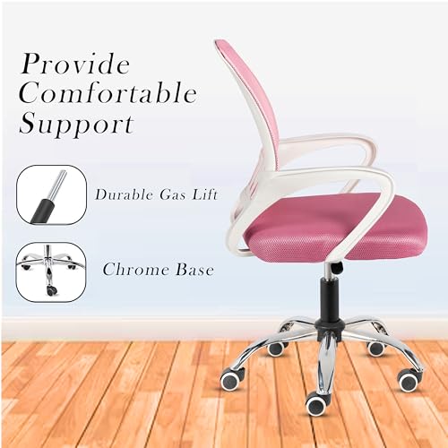 Image of Casa Copenhagen Mesh Mid Back Office /Study /Computer /Revolving /Desk Chair for Work from Home -Metal Base, Height Adjustable Seat- Pink & White Handle