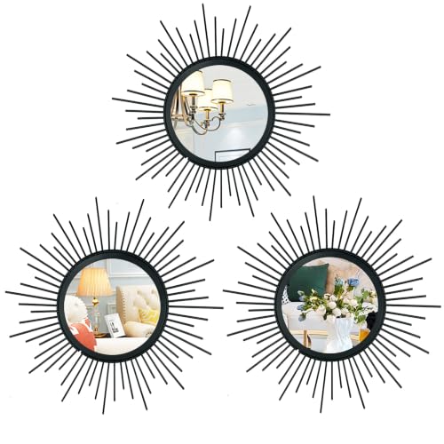 3 Pack Metal Mirror for Wall Cute Sunburst Wall Mirror Home Decor Accent