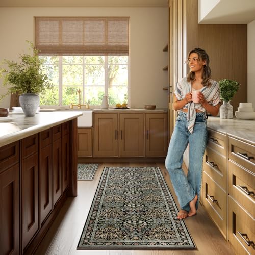 Image of Vintage Floral Area Rug Runner 2x6 Washable Ultra-Thin Boho Carpet for Hallway, Kitchen, Bedroom, Bathroom, Laundry Room