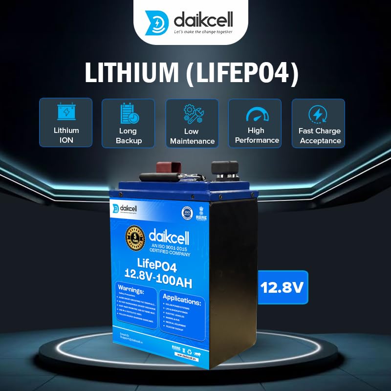 Image of daikcell 12.8V Lithium ion Inverter Battery for Home | Solar Compatible | BMS Protection | 15 Year Life | More Backup Than 180Ah+ Acid Battery | Works with Any Normal Inverter - 1+4 Years Warranty
