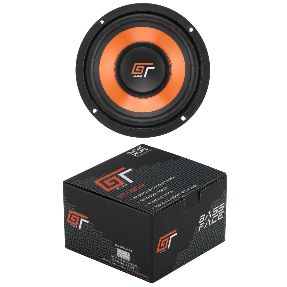KIT SET PER BASS FACE GT AUDIO GT-MB5/4 1 woofer midbass da 13 cm 130 mm 5" di diametro, 80 watt rms 160 watt max, impedenza 4 ohm, portiere sportelli, per auto, 1 pezzo