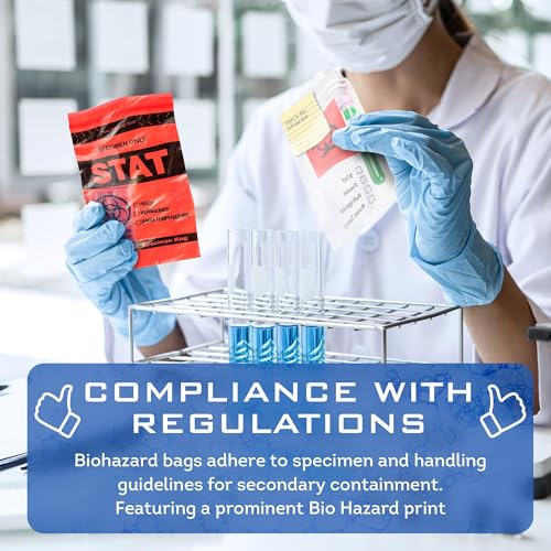 Apq Supply STBGT810 Apq Biohazard Specimen Bags 8 X 10 Inches. Pack Of 100 Clear And Red Specimen Biohazard Bag. 3 Wall Waterproof Biohazard Specimen Bag. 2 Mil Thick Durable Biohazard Specimen Transport Bag thumb #3
