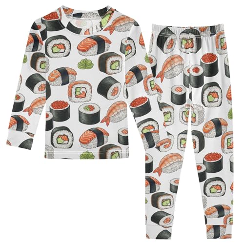 Pajama Sets Long Sleeve Japanese Sushi Rolls Pattern Soft Comfy Sleepwear 2 Piece PJS 3-8T