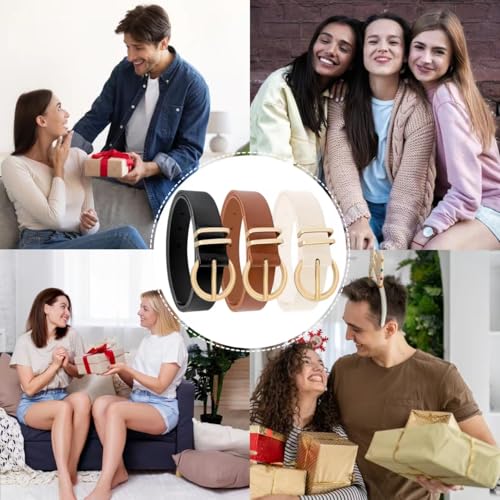 3 Pack Women's Leather Belts Jeans Dresses Pants Fashion Ladies Gold Buckle Casual Soft Waist Gift4