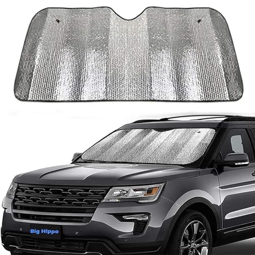 Big Hippo Front Car Sunshade Windshield-Jumbo/Standard Sun Shade Keeps Vehicle Cool-UV Ray Protector Sunshade-Easy to Use Sun Shade-Silver(55.16X 27.5)