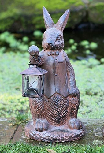 Garden Ornament Rabbit Male Tea Light Home Decor indoor outdoor Rust Effect 39cm