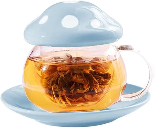 Mozacona Taza de café con forma de hongo de vidrio con taza de té y taza de filtro