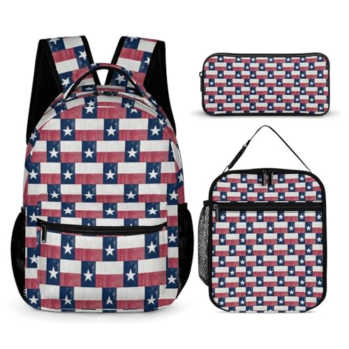 Colors of Texas 3 PCS Backpack Set Casual Daypack with Insulated Lunch Bag & Pencil Case