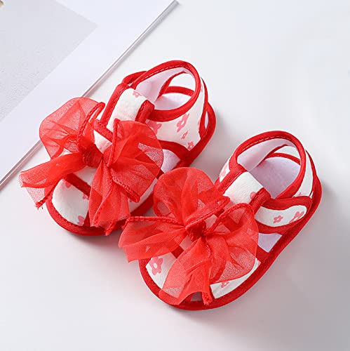 Baby Toddler Sandals Infant Girls Boys Shoes Lace Bow First Walkers Lightweight Flat Sandals Summer (Red, 12 Infant)3