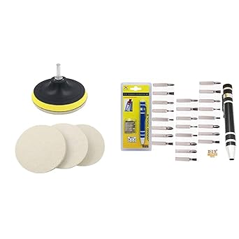 Diy Crafts India 302707168947 Wool Felt Disc Polishing Pads and Backing Pad With M10 Drill Adapter Kit, Multicolor + Diy Crafts Precision Screwdriver Set Pen Style Torx Slotted Multi Use, Multicolor
