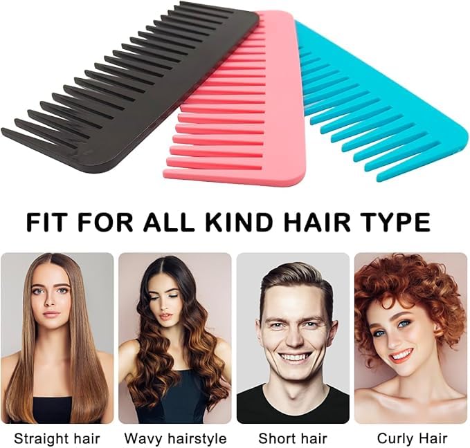 Image of RIANZ Large Hair Detangling Wide Tooth Shampoo Comb for Wet & Dry Hairs, Long & Curly Hair, NO Handle Detangling Combs for Lady Women Girls, Plastic Comb (Multi Color - Pack of 2)