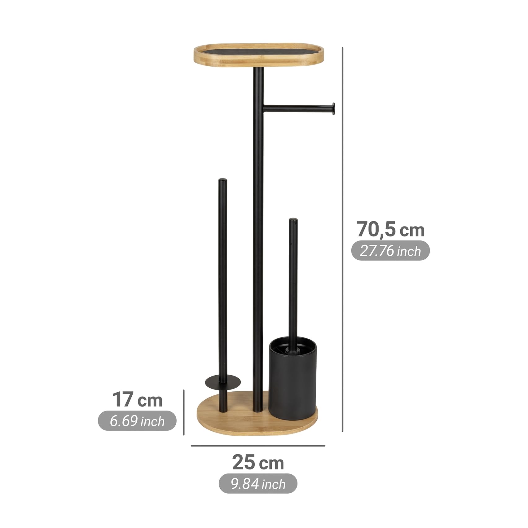 Stand WC-Garnitur Mod. Pomarolo, Bambus, Stahl, Natur/schwarz, 25x70,5x17 cm, inklusive Ablagefläche für Handy