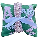 Dollhouse Market AKA Sorority Pearl Bracelet Gift Set on 4in x 4in Jewelry Pillow (White Pearls) (Pink Pearl Bracelets)