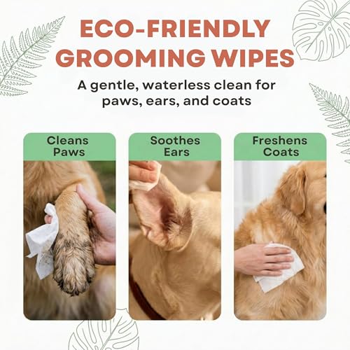 Image of Eco Wave Hypoallergenic Plant-Based Pet Wipes, Dog and Cat Grooming Wipes for Face, Ears, Body, Butt, and Paws, Fragrance Free, Compostable, 400 Count