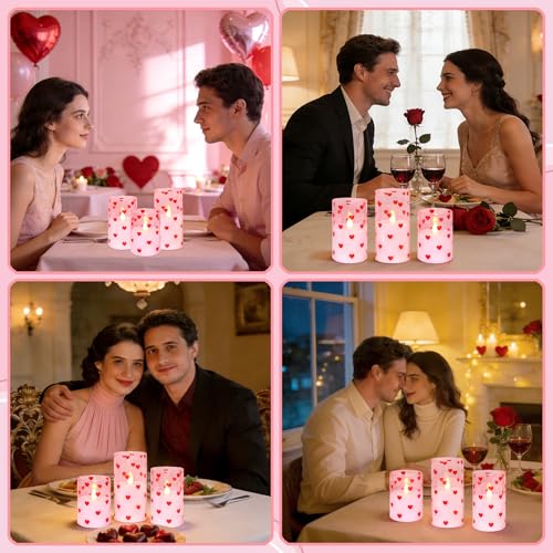 Image of Love Flameless Candles with Remote Timer, Glass Battery Operated Candles, Pink Spray-Painted Heart LED Candles for Home Party Wedding Valentine's Day Decor Set of 3