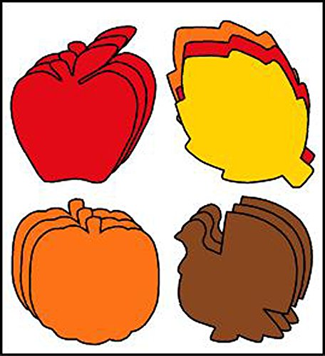 3 Inch Fall Creative Cut-Outs Grab Bag, with Red Apple, Pumpkin, Turkey and Tri-Color Leaf, 31 Cut-outs in a Pack For Classroom Fall and Thanksgiving Decor and Craft Activities For Kids