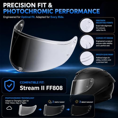 Image of PSLER Stream II Helmet Tinted Visor FF808 Face Shield Replacement for Stream II FF808