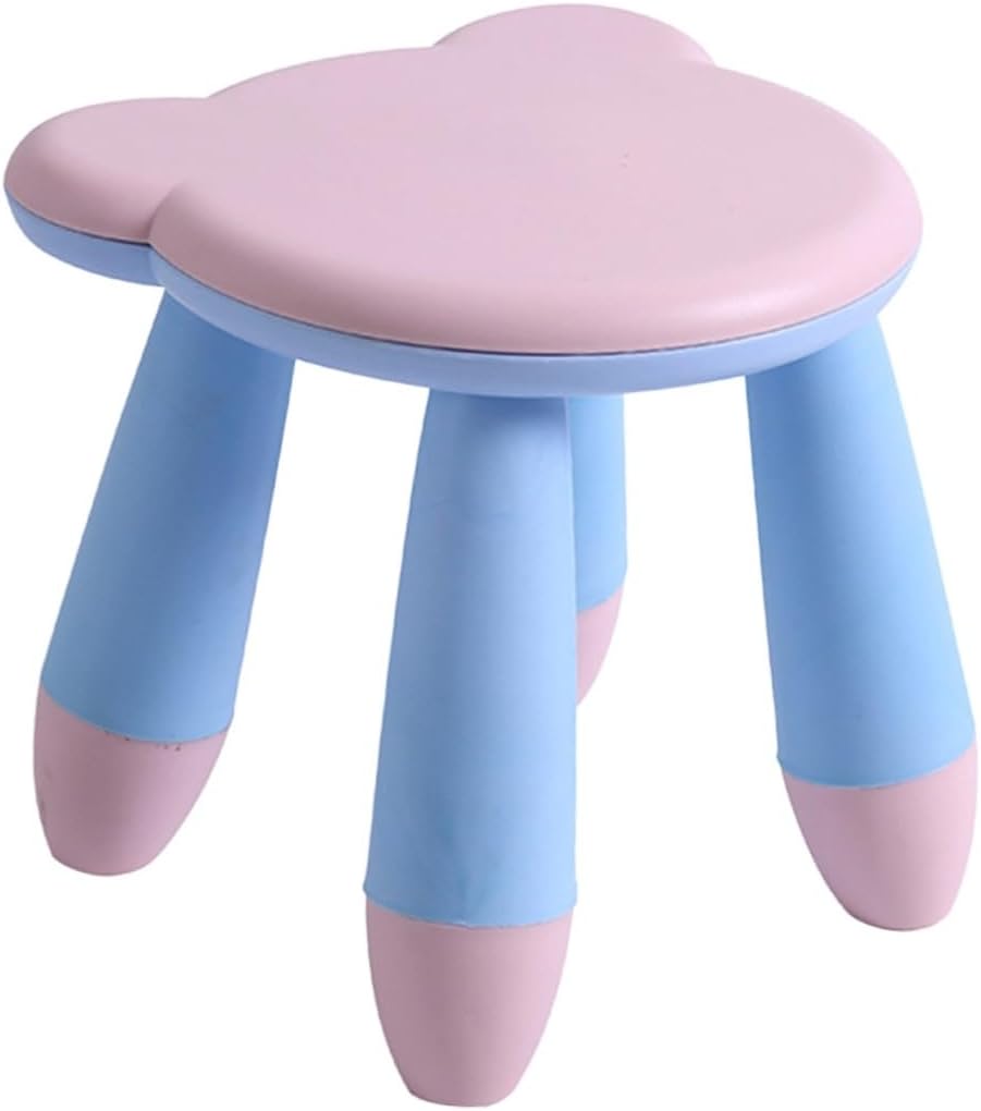 ’s Anti-Slip Cartoon Stool, Thickened Plastic Small Sitting Footstool, Non-Skid Shoe Changing Step Stool for Home and Kindergarten, Pink Bear Design
