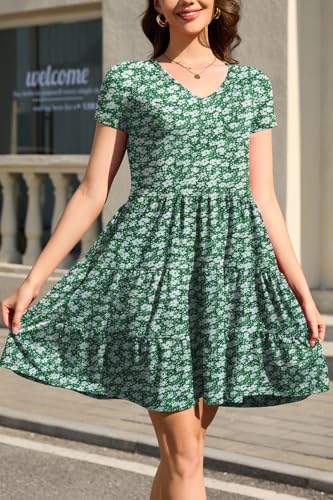 Image of nclook Womens Summer Casual Dress Sweet Cute V Neck Mini Dress with Pocket Short Sleeve