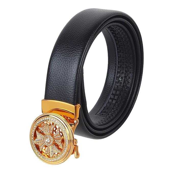 5929/ Trendy Unisex Artificial Leather Belt, Boys Belt for Casual or Formal Classic Designs for Work & Business Casual (Golden Black)-image-8