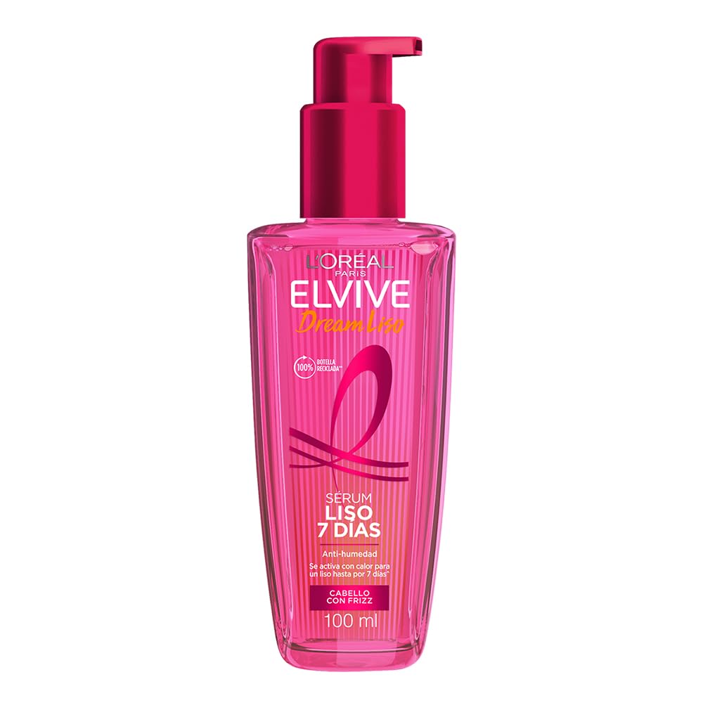 L'Oréal Paris Tratamiento Serum Capilar en Aceite Elvive Dream Liso, Pelo más liso por 7 dias, anti humedad,Cabello con Frizz, 100 ml