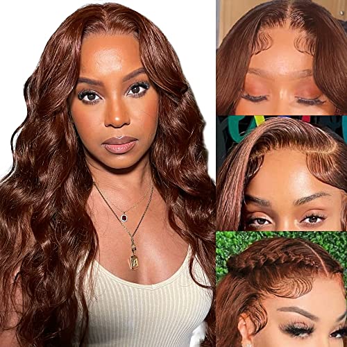 20Inch Reddish Brown Body Wave Lace Front Wigs Human Hair 13X4 HD Lace Front Glueless Wig Pre Plucked with Baby Hair Brazilian Virgin 10A Human Hair Lace Front Wigs for Women 150% Density