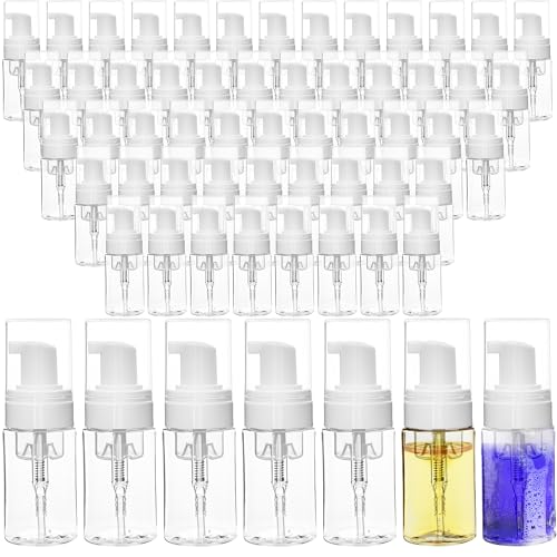 60 Pcs Foam Pump Bottle 1 oz/ 30 ml Empty Travel Size Plastic Soap Foaming Bottles Mini Clear Foaming Soap Dispenser Refillable Mousse Bottles for Lash Shampoo Portable Hand Sanitizer