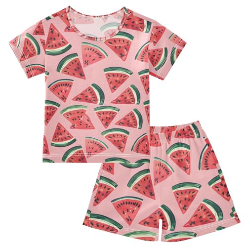 ALAZA Cartoon Watermelon Slices Pajamas Set Short Sleeve Cotton Sleepwear Summer Pjs 2 Piece 5-14Y