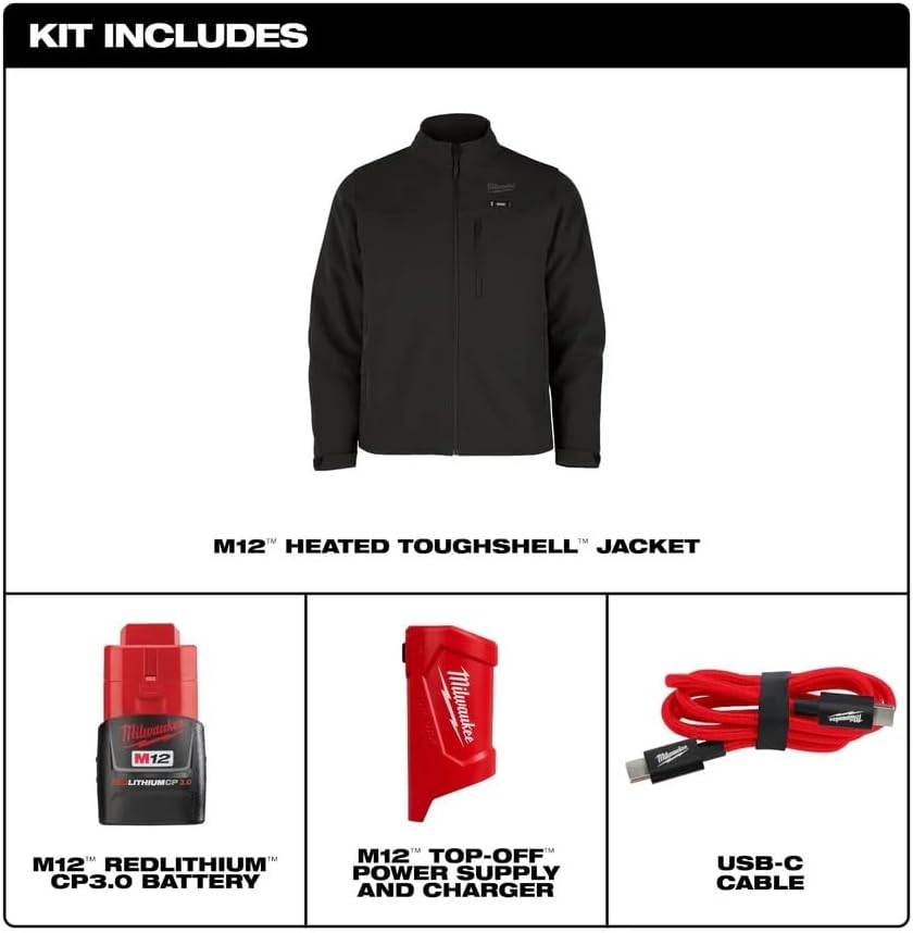 Milwaukee M12 Heated Jacket Kit - Battery and Charger Included (2XL, Black)
