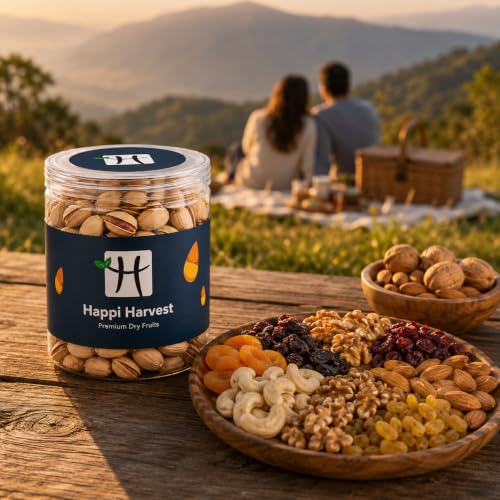 Image of Happi Harvest Premium California Roasted & Salted Pistachios 200g | Healthy Snacks, Dry Fruits, Pista | Tasty & Healthy | High in Protein & Dietary Fiber | Low Calorie Nuts