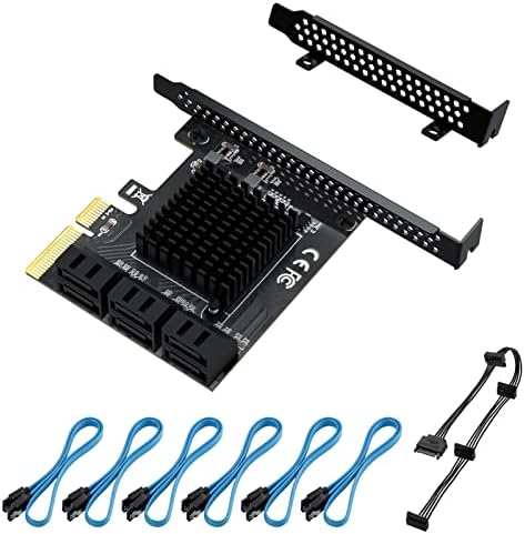 BEYIMEI PCIE SATA Card 8 Port, 6 Gbit/s SATA 3.0 PCI-E Card 4X with 8 SATA Cables, Power Splitter Cable, JMB575 + ASM1166 PCIe to SATA Controller Expansion Card, Non-Raid, Boot as System Hard Drive
