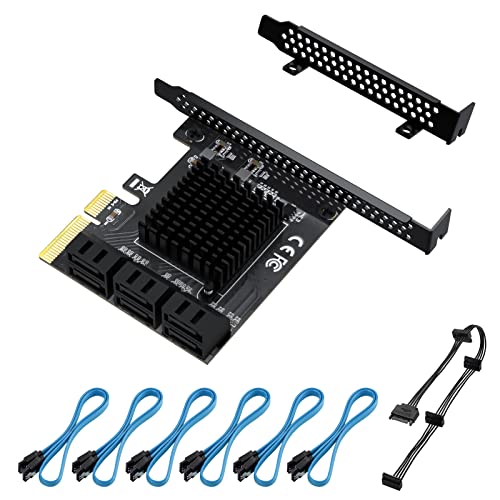 BEYIMEI PCIE 4X SATAカード6ポート 6 Gbit / s SATA 3.0 システムディスケットとして起動 6つのSATA 3.0デバイスをサポート 6つのSATAケーブルと1つの15ピンSATA-to-4-SATA配電ケーブルが付属