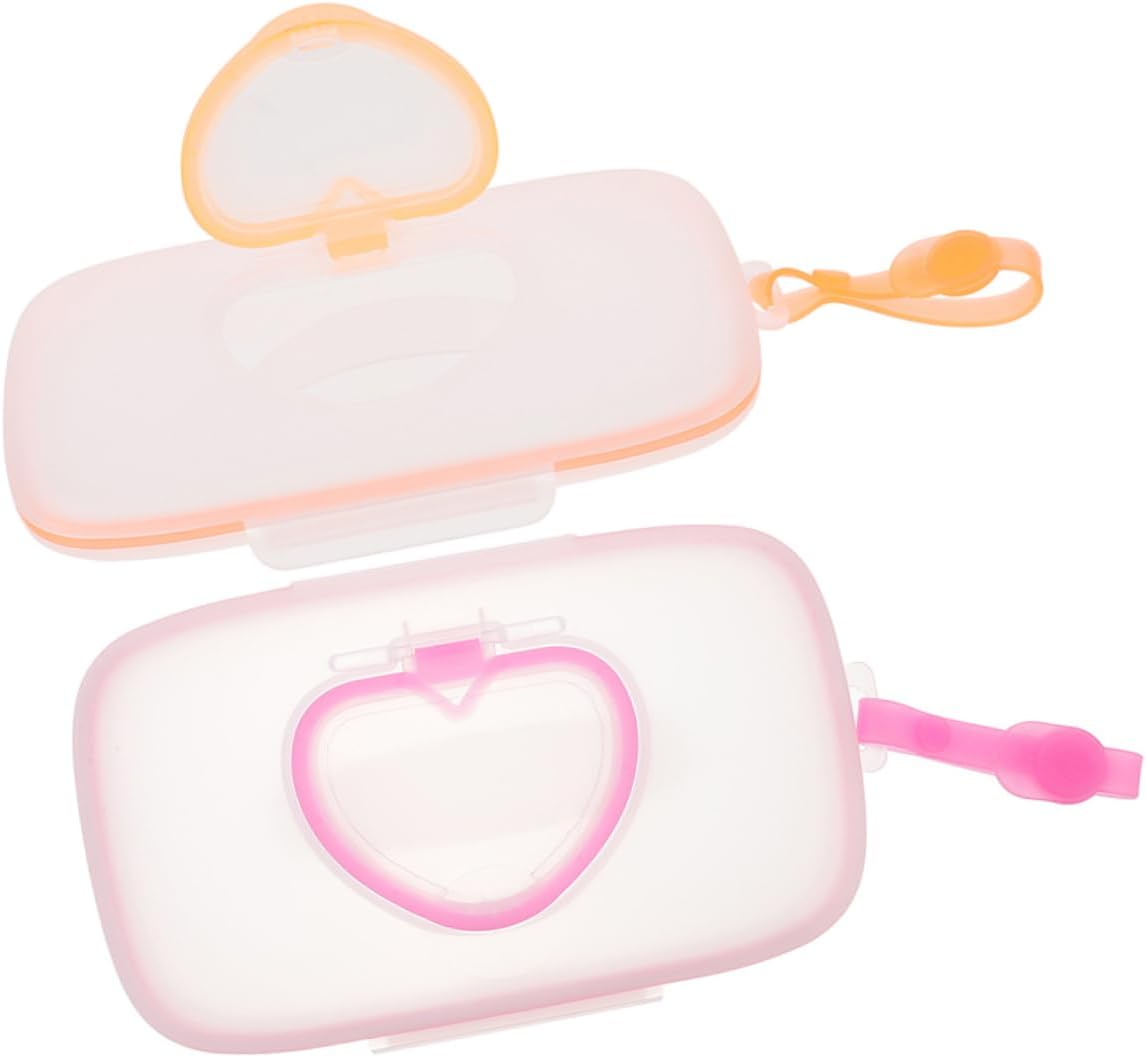 Portable Baby Wipe Holder Case 2-Piece Travel Wipes Dispenser for Diaper Bag Heart-Shaped Easy-Access Case for-The-Go Parents