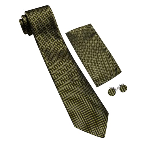 Image of Barry.Wang Plaid Ties Check Mens Necktie Set with Handkerchief Cufflinks Classic Stripe