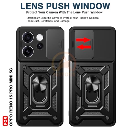 Image of Armor Bumper Back Cover Case for Oppo Reno 15 Pro Mini 5G Rotating Camera Cover, Ring Holder & Kickstand | Heavy Duty & 360 Degree Protection Oppo Reno 15 Pro Mini 5G Back Cover (Black)