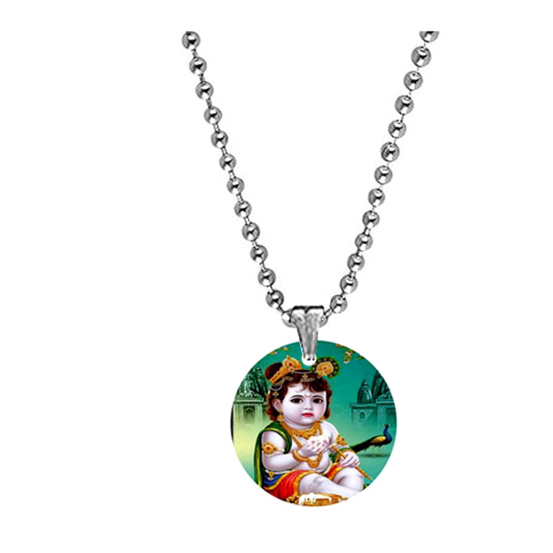 Lord Krishna Eating Makhan Bead Chain Grey Acrylic Religious Pendant for Men Women Spiritual Devotional Acrylic Charm Hindu Gift Temple Prayer Festival Accessory-image-47