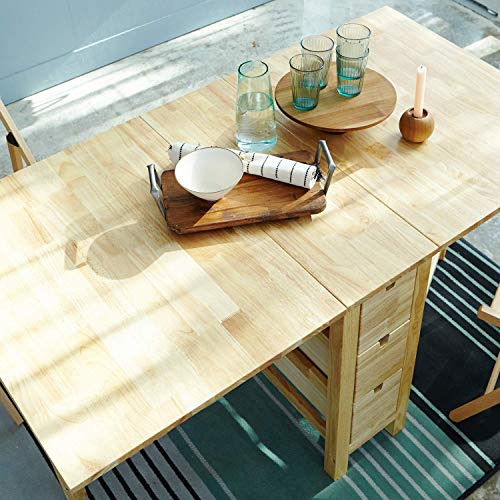 Livinia Wings Gate-Leg Wooden Dining Table, Solid Hardwood Expandable Drop Leaf Space Saving Kitchen Table With 6 Drawers Fully Assembled(Natural Oak) #TOP4