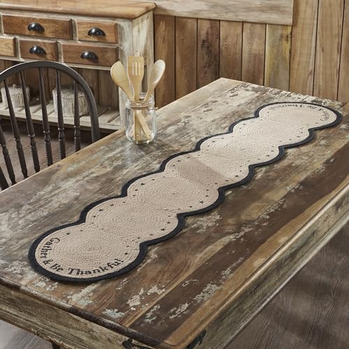 VHC Brands Harvest Blessings Stencil Gather Be Thankful Table Runner 12×60 Braided Cotton Kitchen Dining Table Holiday Decoration Decor for Fall and Thanksgiving