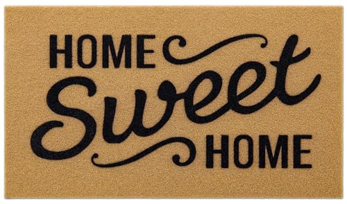 OLANLY Front Door Mat, Low Profile Doormat, Stain and Fade Resistant, Easy to Clean, for Indoor and Outdoor Entrances, Patio Porch or Entryway, Brown (30x17 Inch, Home Sweet Home)