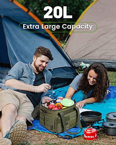 Ralchyez Tactical Lunch Bag, Large Heavy Duty Double Deck Insulated Lunch Box Leakproof Expandable Tote Cooler With Shoulder Strap For Adult Men Women Work Fishing Picnic Travel Green #TOP1